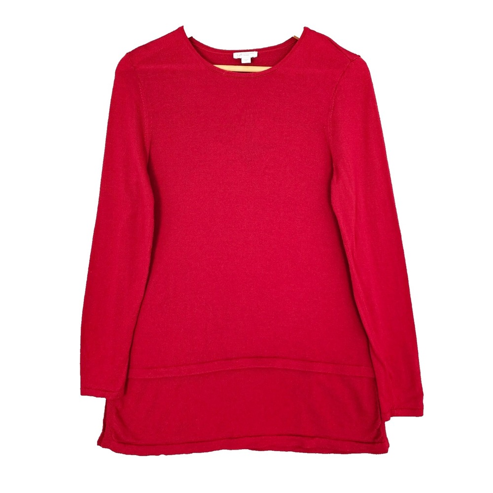 J Jill Women M Red Merino Wool Washable Tunic Sweater Side Slit Lightweight